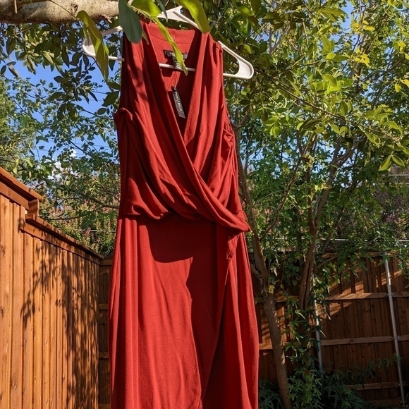 S WHBM Sleeveless Faux Wrap Burnt Orange Perfect Dress NWT - Picture 14 of 15